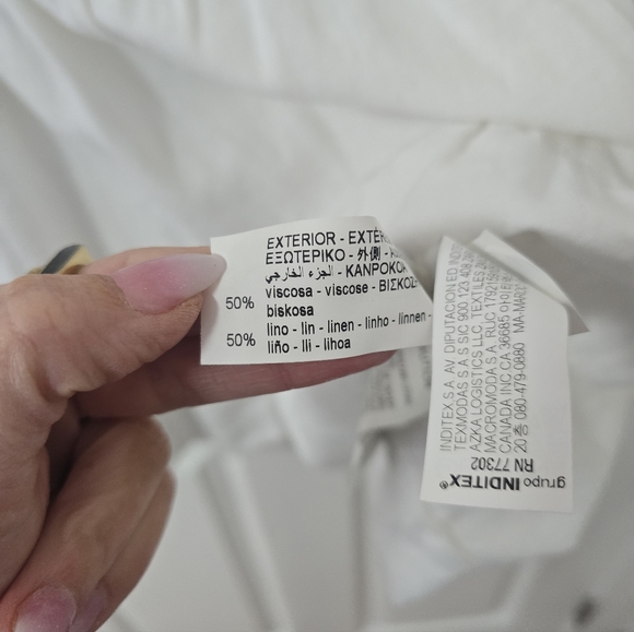 Zara White Linen Blend Long Sleeve Mini Dress New Size M - Picture 8 of 9